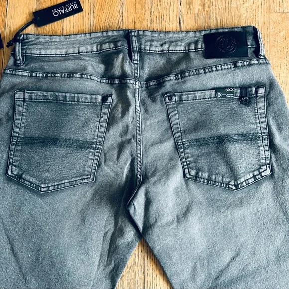 NWT Buffalo David Bitton Men's Grey Sanded Six-X Straight Stretch Jeans 36x30 - Picture 10 of 11